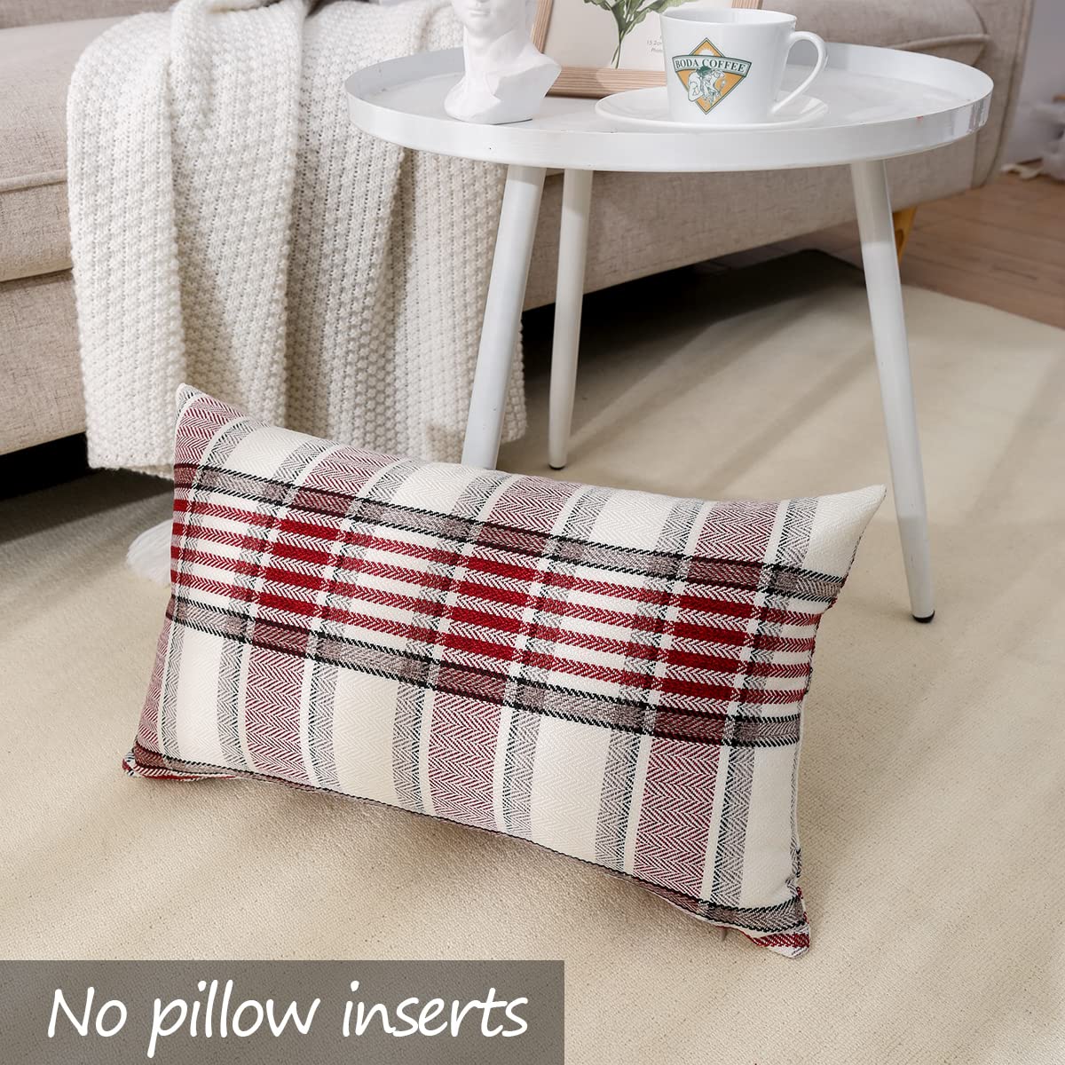 Red Tartan Plaid Christmas Lumbar Pillow Cover 12x20 Set of 2 Farmhouse Buffalo Plaid Red Striped