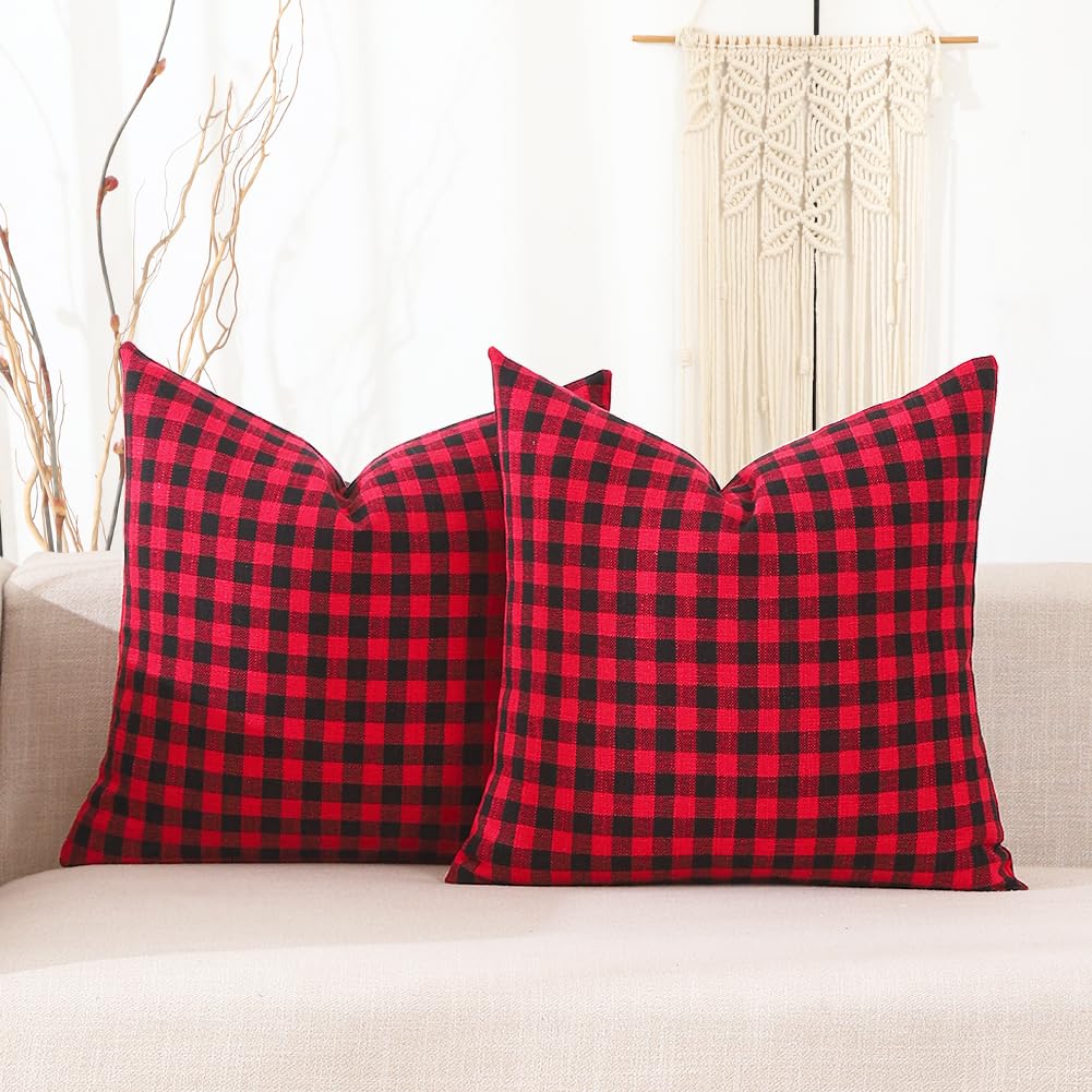 Red and Black Buffalo Plaid Christmas Throw Pillow Covers 18x18 Set of 2