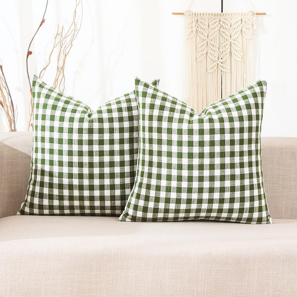 Sage Green Farmhouse Plaid Pillow Covers 18x18 Set of 2