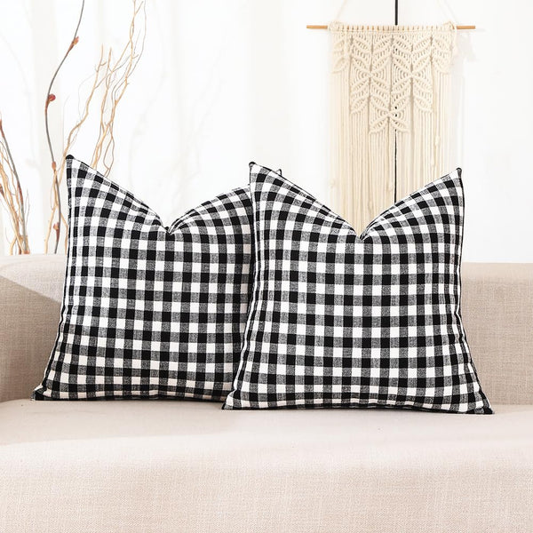 Black and White Buffalo Plaid Outdoor Pillow Covers 18x18 Set of 2