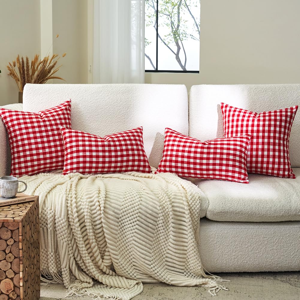 Red and White Christmas Decor Buffal Plaid Pillow Covers 18x18 Set of 2