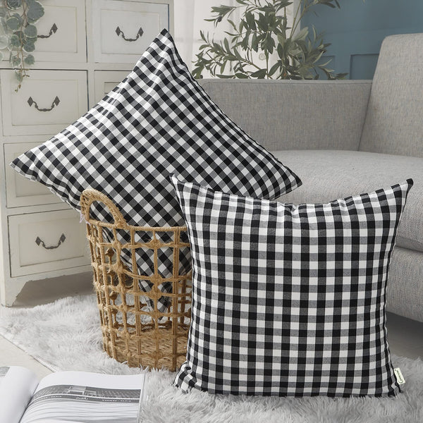 Black Plaid Throw Pillow Covers 18x18 Set of 2 Black and White Gingham Velvet Pillow Covers