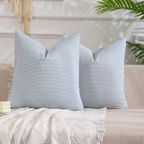 Light Blue Boho Striped Pillow Covers 18x18 Farmhouse Velvet Pillow Covers Blue