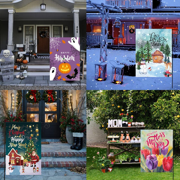 Seasonal Garden Flag Set of 12 Single Sided 12 x 18 Inch Yard Flag, Small garden flags for outside