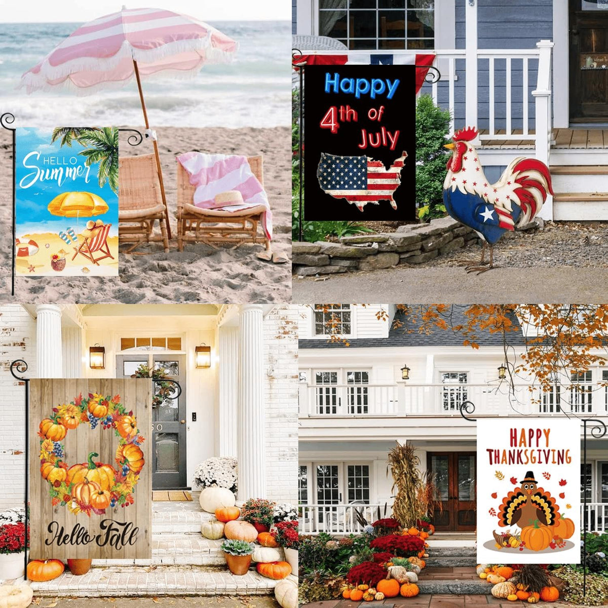 Seasonal Garden Flag Set of 12 Single Sided 12 x 18 Inch Yard Flag, Small garden flags for outside