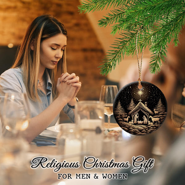 Scene Ceramic Ornament Decor Christmas - Birth of Jesus Ornaments - Religious Gift for Christian Women, Men, Family, Friend, Neighbor