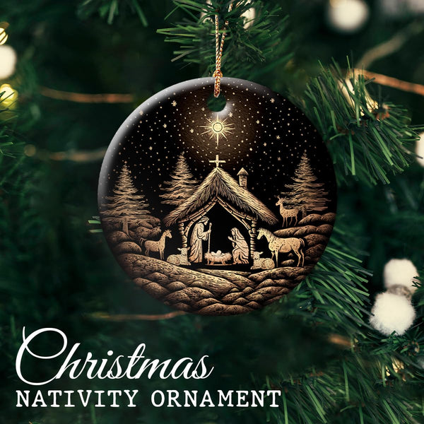 Scene Ceramic Ornament Decor Christmas - Birth of Jesus Ornaments - Religious Gift for Christian Women, Men, Family, Friend, Neighbor