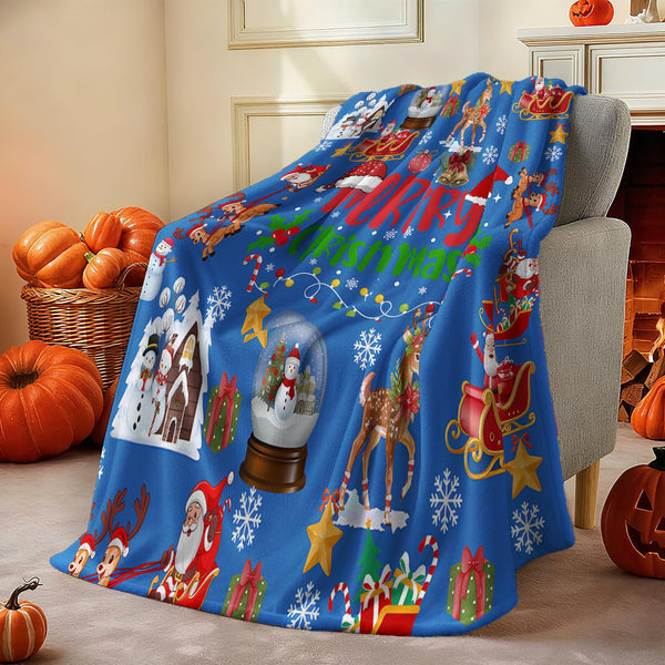Blue Cute Christmas Blankets and Throws for Adults/Women/Boys/Kids, Holiday Fleece Throw Blanket