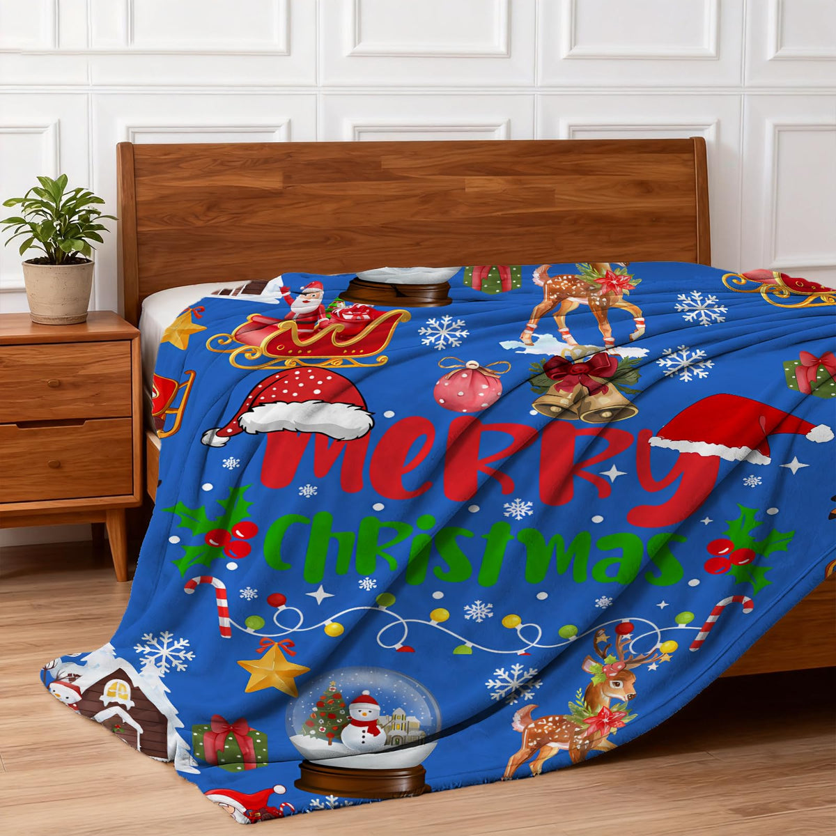 Blue Cute Christmas Blankets and Throws for Adults/Women/Boys/Kids, Holiday Fleece Throw Blanket