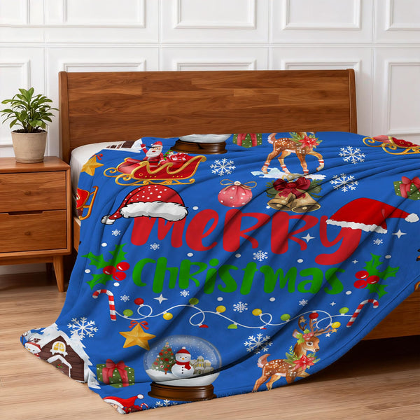 Blue Cute Christmas Blankets and Throws for Adults/Women/Boys/Kids, Holiday Fleece Throw Blanket