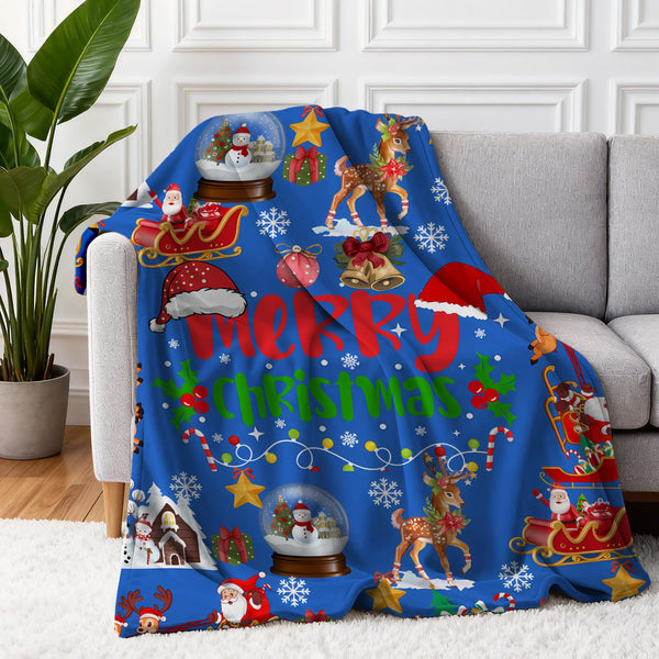 Blue Cute Christmas Blankets and Throws for Adults/Women/Boys/Kids, Holiday Fleece Throw Blanket