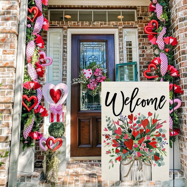 Valentines Day Floral Mason Jar Garden Flag 12x18 Inch 1-Sided for Outside Welcome Burlap