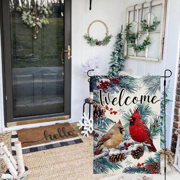 Winter Cardinal Garden Flag 12x18 Inch 1 Sided for Outside Small Welcome Burlap Holiday