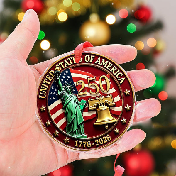 USA 250th Anniversary Ornament for Patriotic Christmas Decorations, Glass, 2D Flat