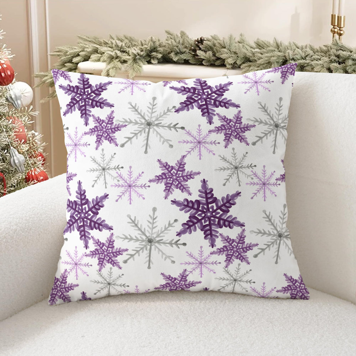 Christmas Throw Pillow Covers Decorative 18 X 18 Inches Pack of 2 Purple Grey