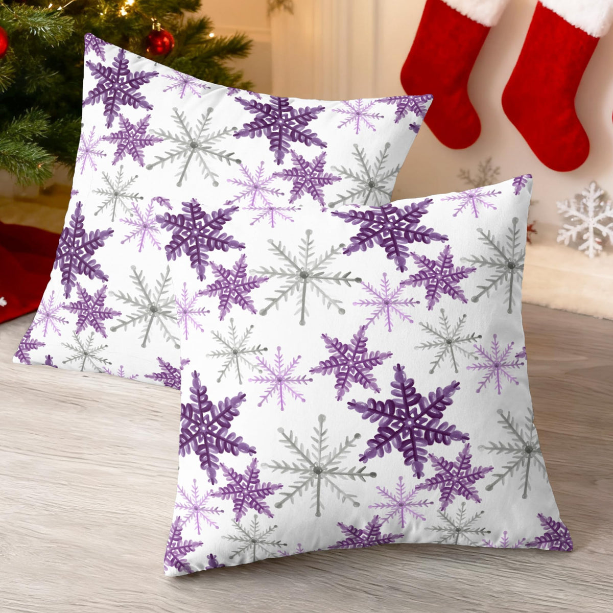 Christmas Throw Pillow Covers Decorative 18 X 18 Inches Pack of 2 Purple Grey