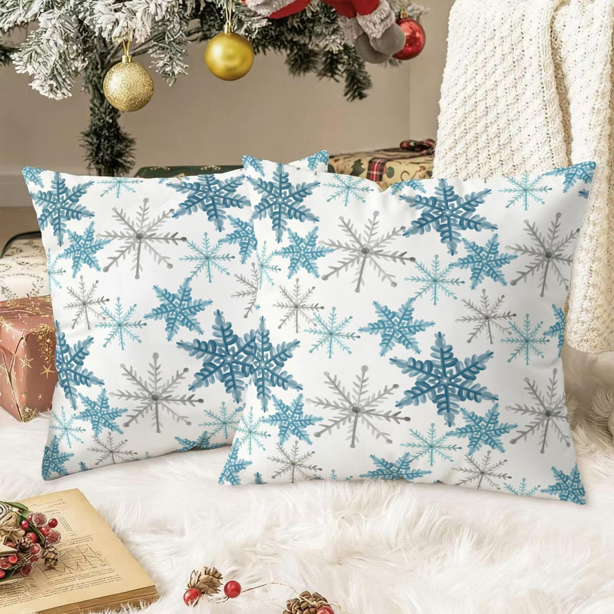 Christmas Throw Pillow Covers Decorative 18 X 18 Inches Pack of 2 Blue Grey