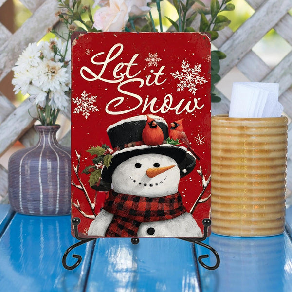 Snowman Decor Metal Signs, Let It Snow, Winter Cardinal Wall Decor