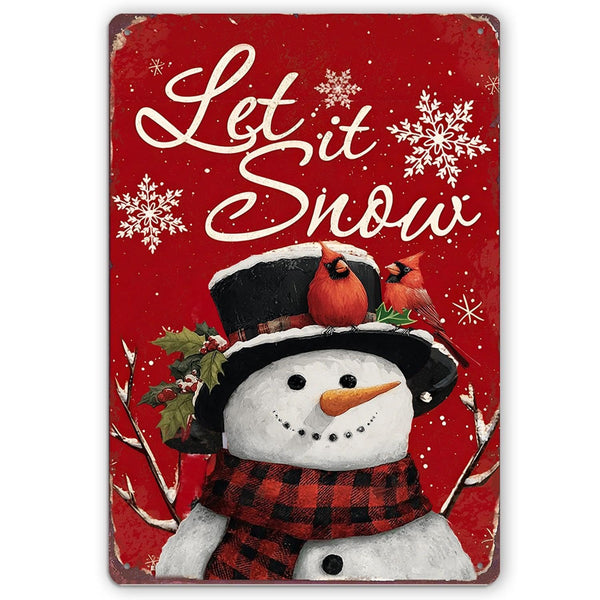 Snowman Decor Metal Signs, Let It Snow, Winter Cardinal Wall Decor