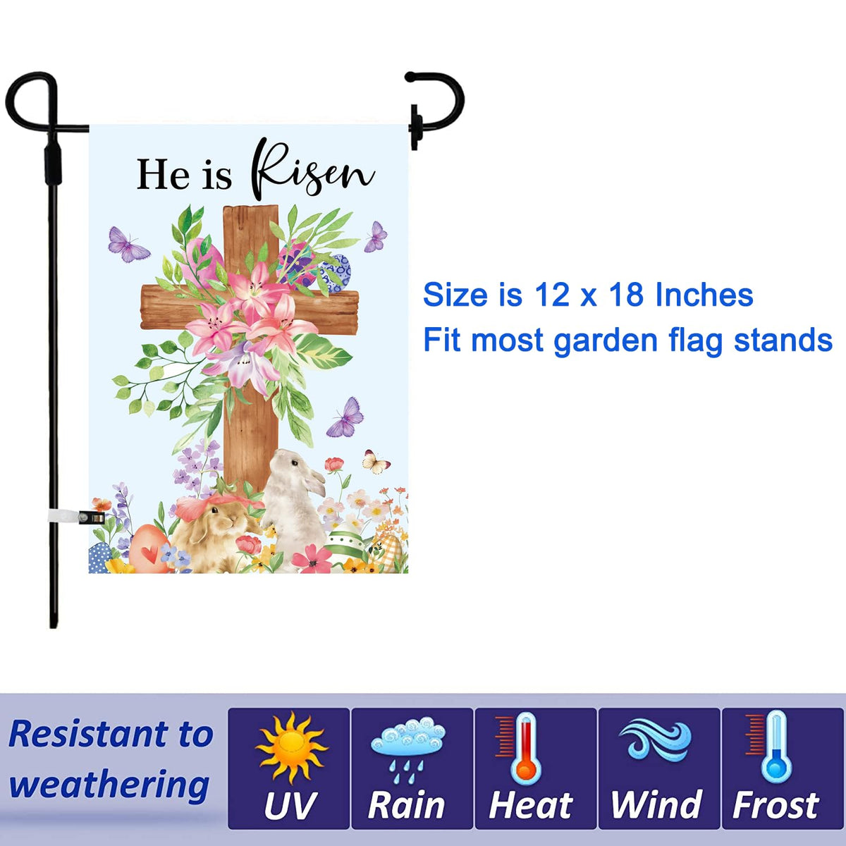 He is Risen Seasonal Garden Flags Set of 12 Single Sided 12 x 18 Inch Easter Yard Flags, Small Flags for Outside