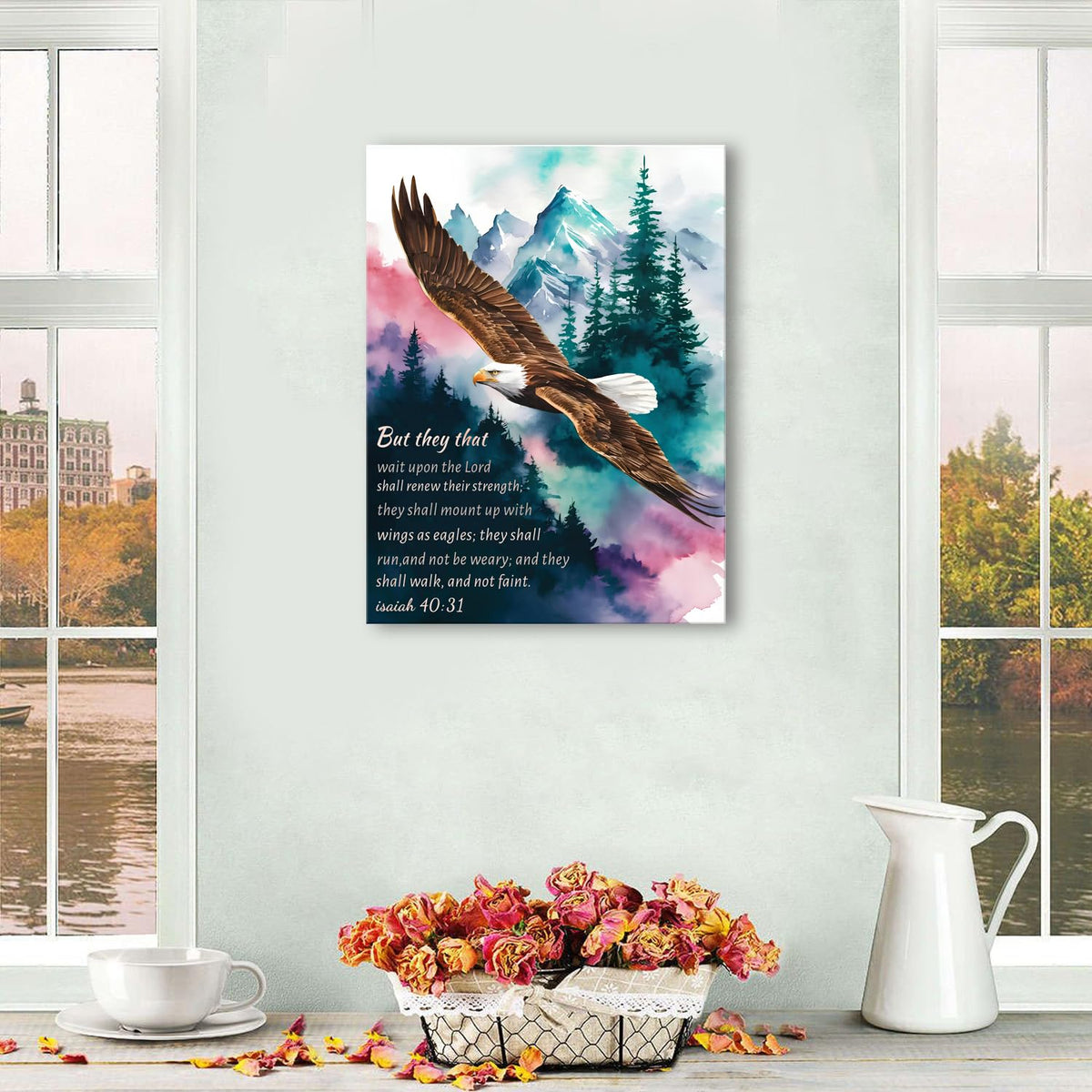 Christian Wall Art Eagle Pictures Isaiah 40:31 Poster Canvas Prints Painting Mountain Forest Artwork for Bedroom