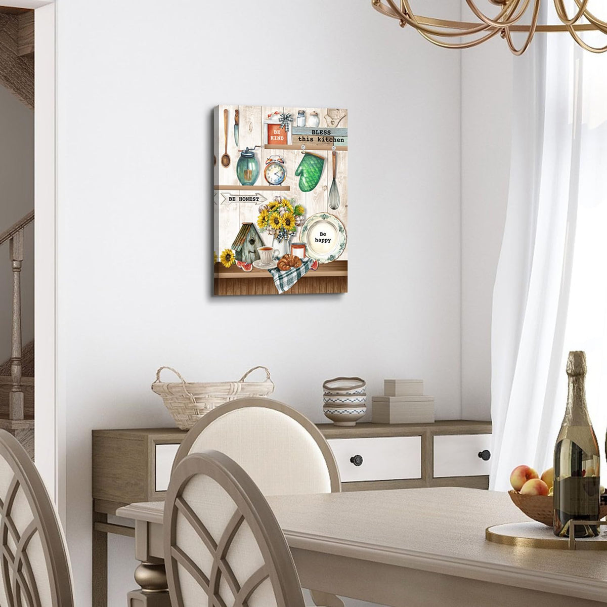 Bless This Kitchen Wall Art Farmhouse Wall Decor Rustic Family Canvas Painting Inspirational Quotes Sunflower Picture
