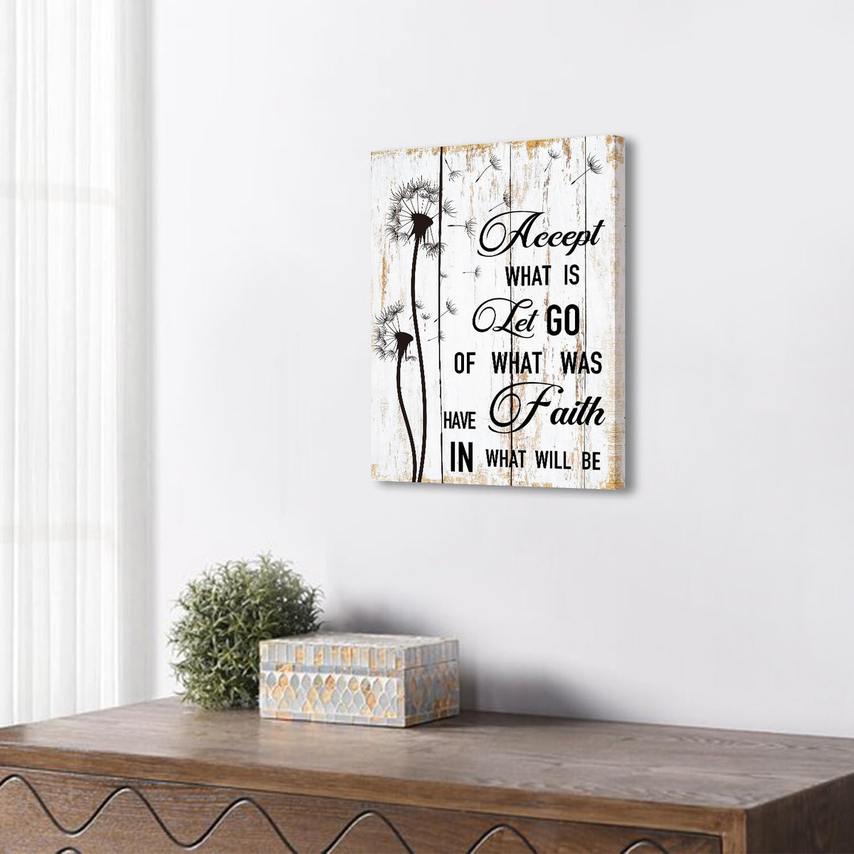 Rustic Dandelion Wall Art Inspirational Wall Decor for Bedroom Living Room Accept What is Quote Wall Art