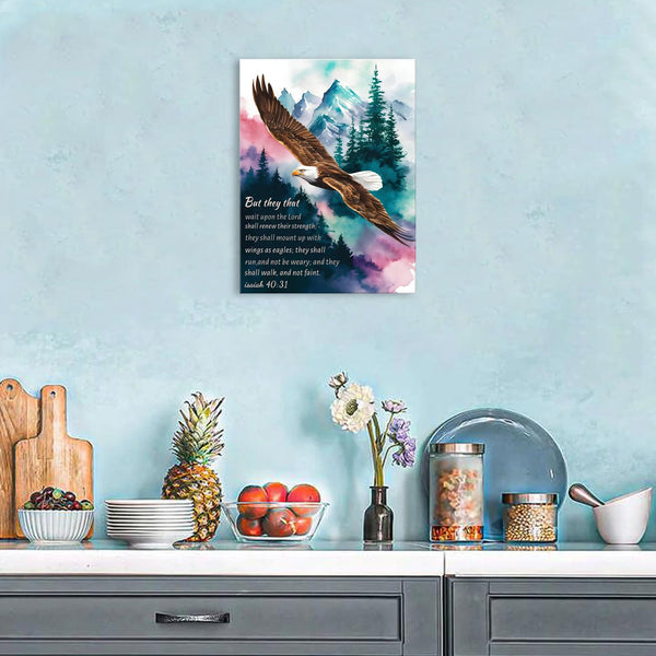 Christian Wall Art Eagle Pictures Isaiah 40:31 Poster Canvas Prints Painting Mountain Forest Artwork for Bedroom