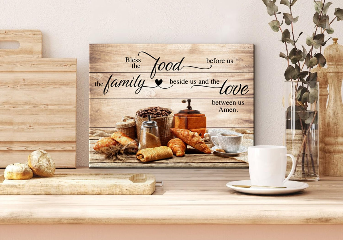 Christian Wall Art Kitchen Wall Decor Bless The Food Quote Dining Room Pictures Rustic Coffee Art Wall Decor