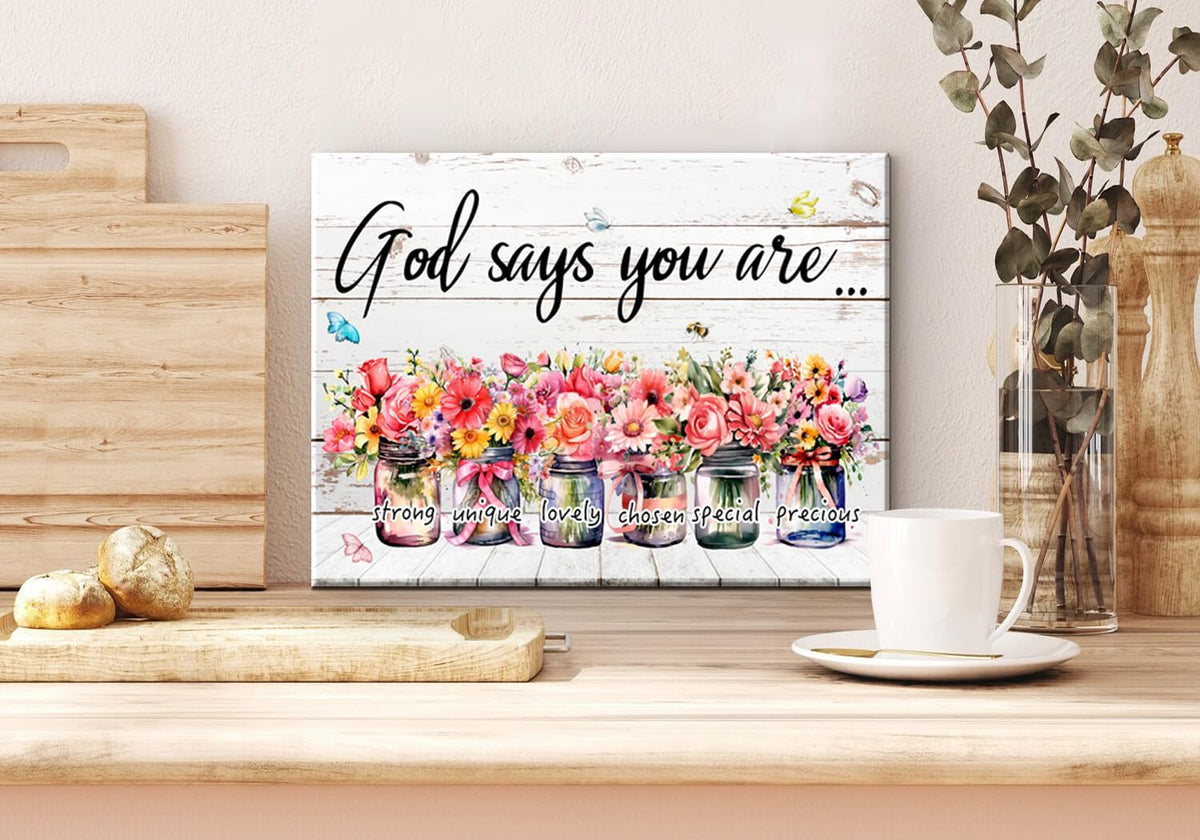 Inspirational Wall Art Wall Decor Sayings Pictures Flowers in Mason Jar Canvas Prints