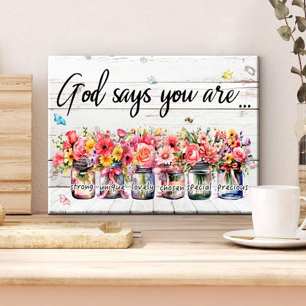 Inspirational Wall Art Wall Decor Sayings Pictures Flowers in Mason Jar Canvas Prints