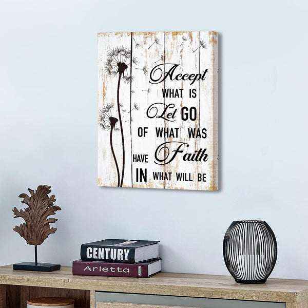 Rustic Dandelion Wall Art Inspirational Wall Decor for Bedroom Living Room Accept What is Quote Wall Art