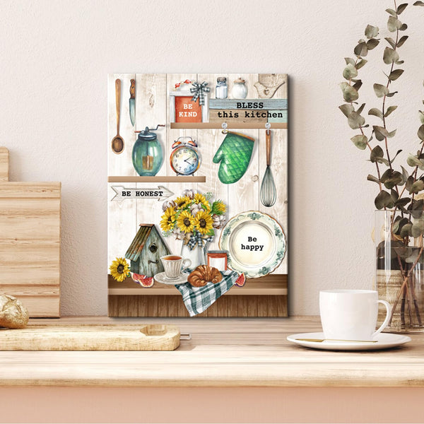 Bless This Kitchen Wall Art Farmhouse Wall Decor Rustic Family Canvas Painting Inspirational Quotes Sunflower Picture