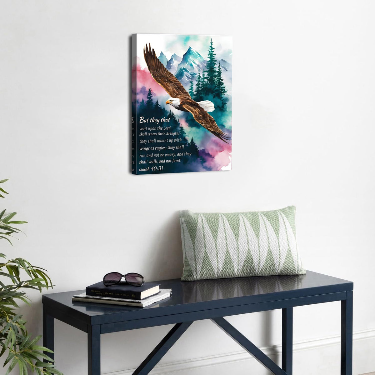 Christian Wall Art Eagle Pictures Isaiah 40:31 Poster Canvas Prints Painting Mountain Forest Artwork for Bedroom