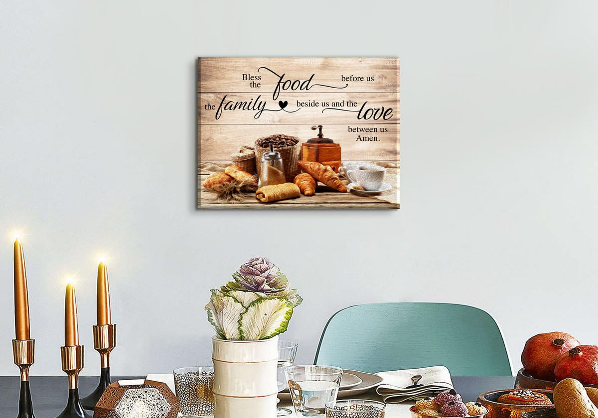 Christian Wall Art Kitchen Wall Decor Bless The Food Quote Dining Room Pictures Rustic Coffee Art Wall Decor