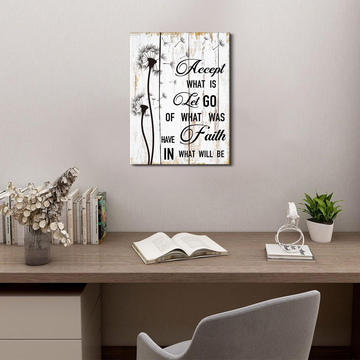 Rustic Dandelion Wall Art Inspirational Wall Decor for Bedroom Living Room Accept What is Quote Wall Art