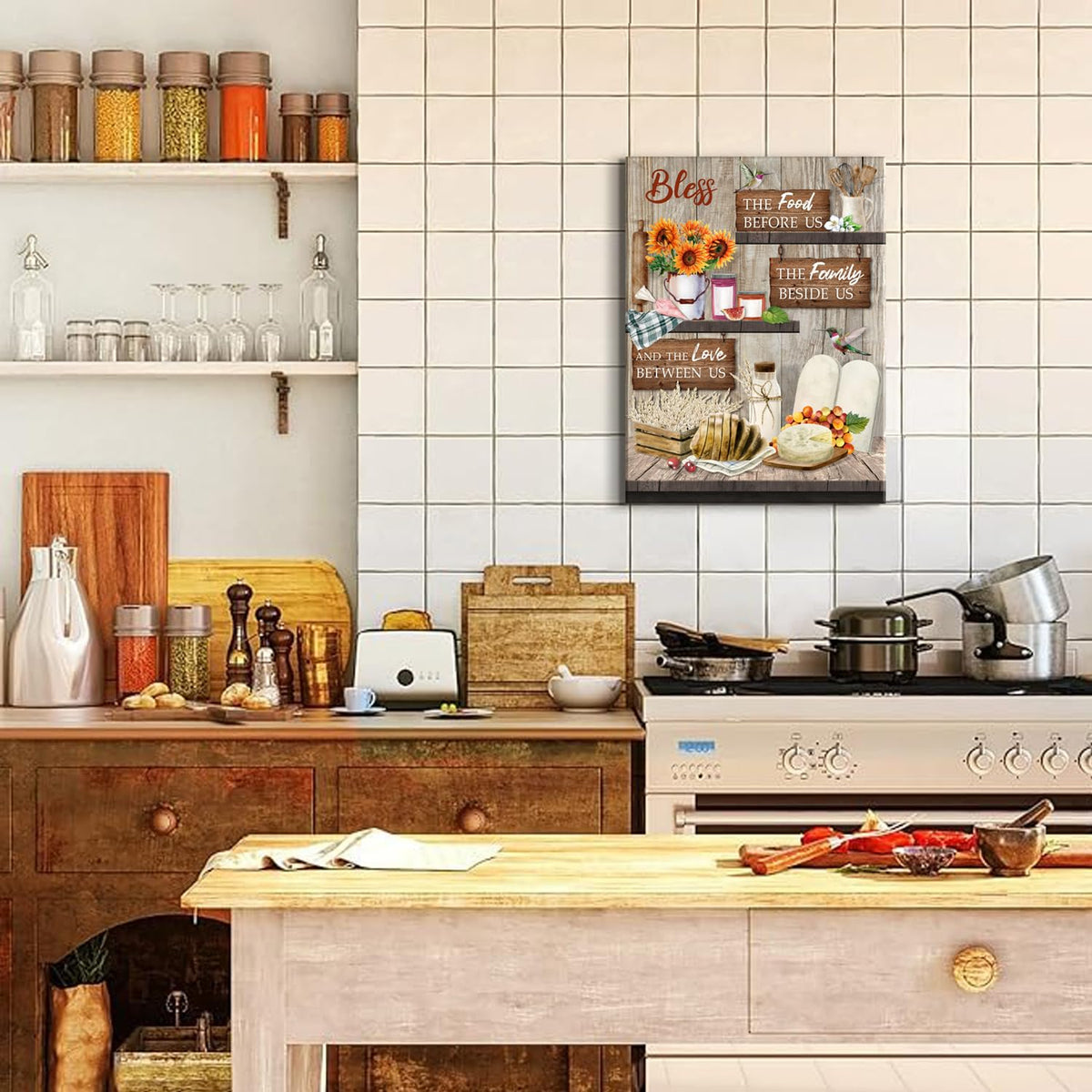 Family Wall Art Bless The Food Before Us Wall Decor for Kitchen Dining Room Home Decorations Farmhouse Christian Canvas Painting