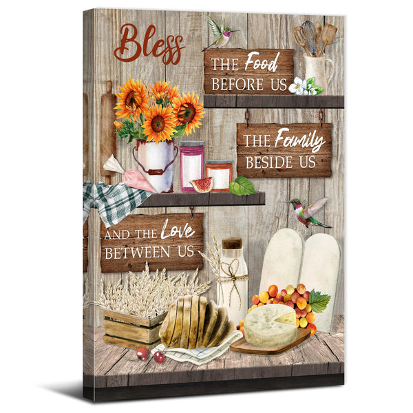 Family Wall Art Bless The Food Before Us Wall Decor for Kitchen Dining Room Home Decorations Farmhouse Christian Canvas Painting