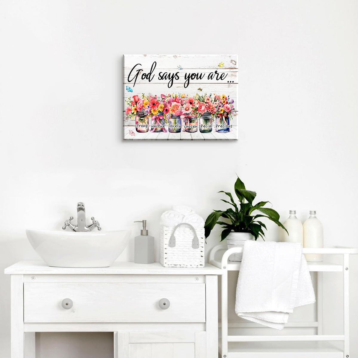 Inspirational Wall Art Wall Decor Sayings Pictures Flowers in Mason Jar Canvas Prints