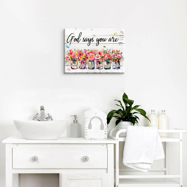 Inspirational Wall Art Wall Decor Sayings Pictures Flowers in Mason Jar Canvas Prints