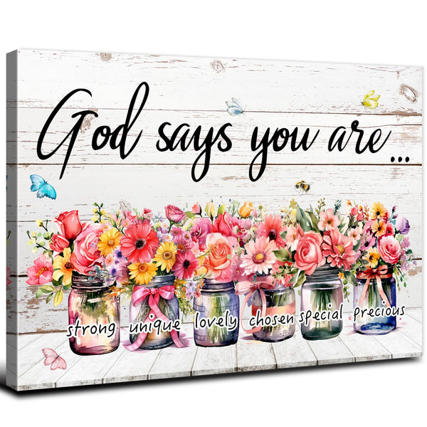 Inspirational Wall Art Wall Decor Sayings Pictures Flowers in Mason Jar Canvas Prints