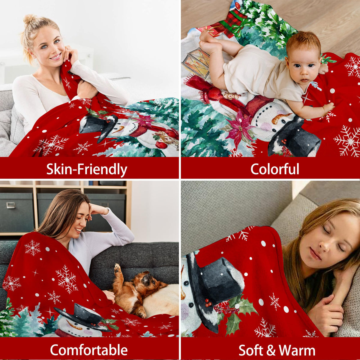 Christmas Blanket, Snowman Christmas Throw Blanket, Xmas Decorations for Home, Soft Red Snowman Blankets
