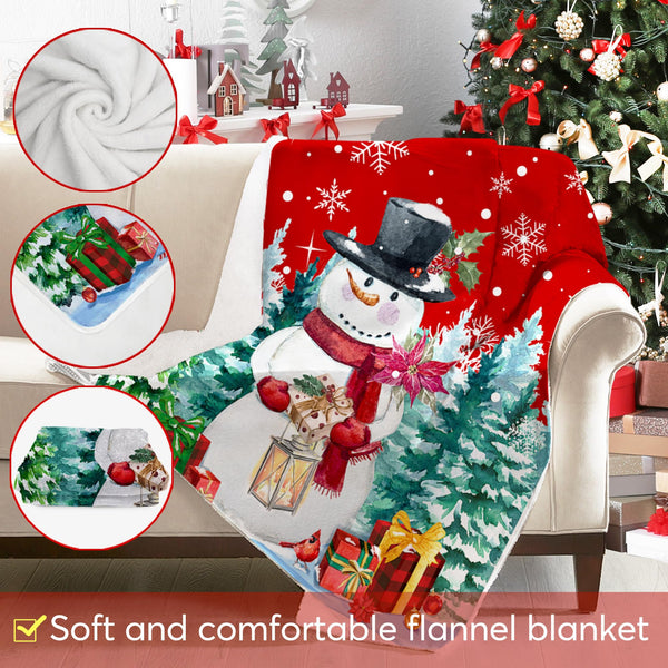 Christmas Blanket, Snowman Christmas Throw Blanket, Xmas Decorations for Home, Soft Red Snowman Blankets
