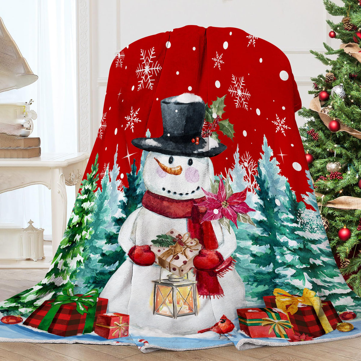 Christmas Blanket, Snowman Christmas Throw Blanket, Xmas Decorations for Home, Soft Red Snowman Blankets