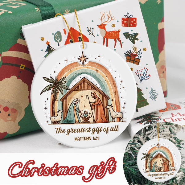 Christmas Nativity Scene Ornaments - Religious Christmas Ornaments 2025, Jesus for Xmas Tree Ceramic Hanging Decorations