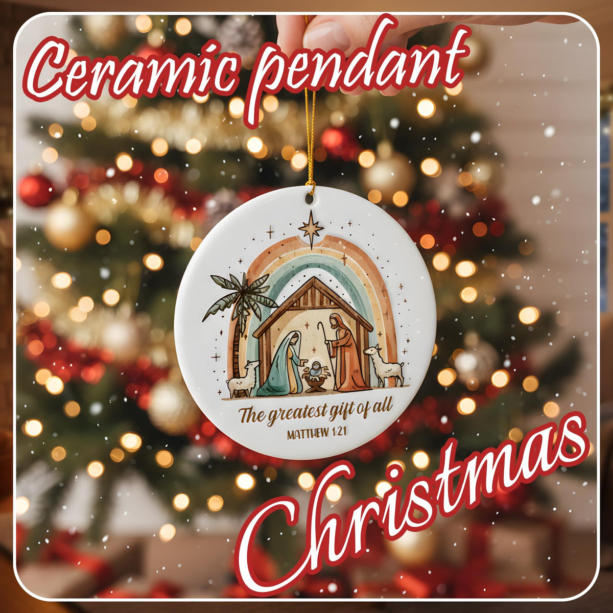 Christmas Nativity Scene Ornaments - Religious Christmas Ornaments 2025, Jesus for Xmas Tree Ceramic Hanging Decorations