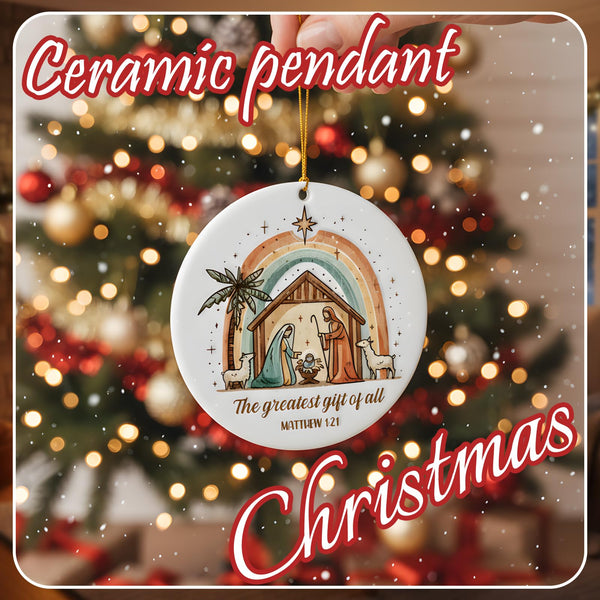 Christmas Nativity Scene Ornaments - Religious Christmas Ornaments 2025, Jesus for Xmas Tree Ceramic Hanging Decorations