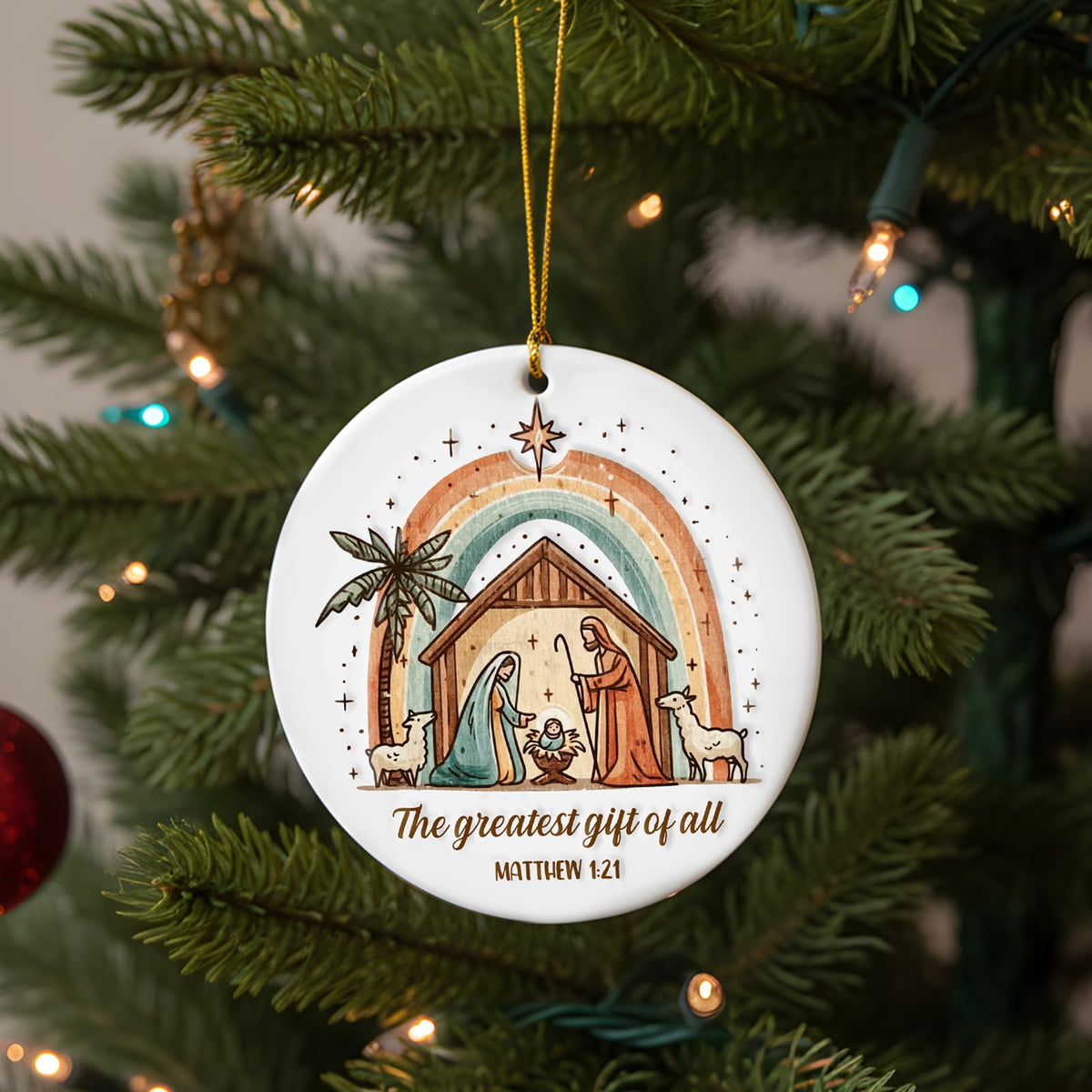Christmas Nativity Scene Ornaments - Religious Christmas Ornaments 2025, Jesus for Xmas Tree Ceramic Hanging Decorations