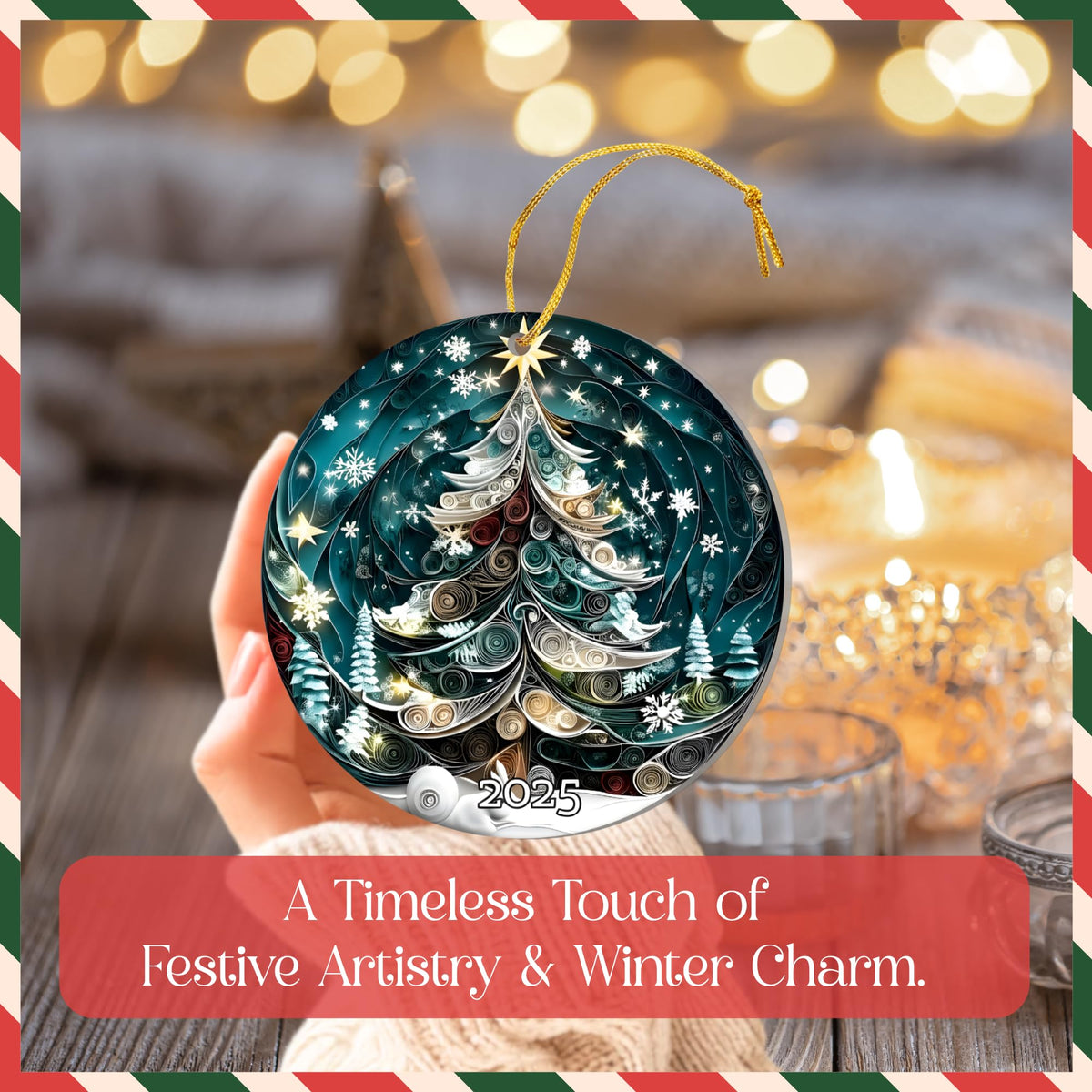 Christmas Ornament 2025, Elegant Ornament 2.9in, Paper Art Christmas Tree