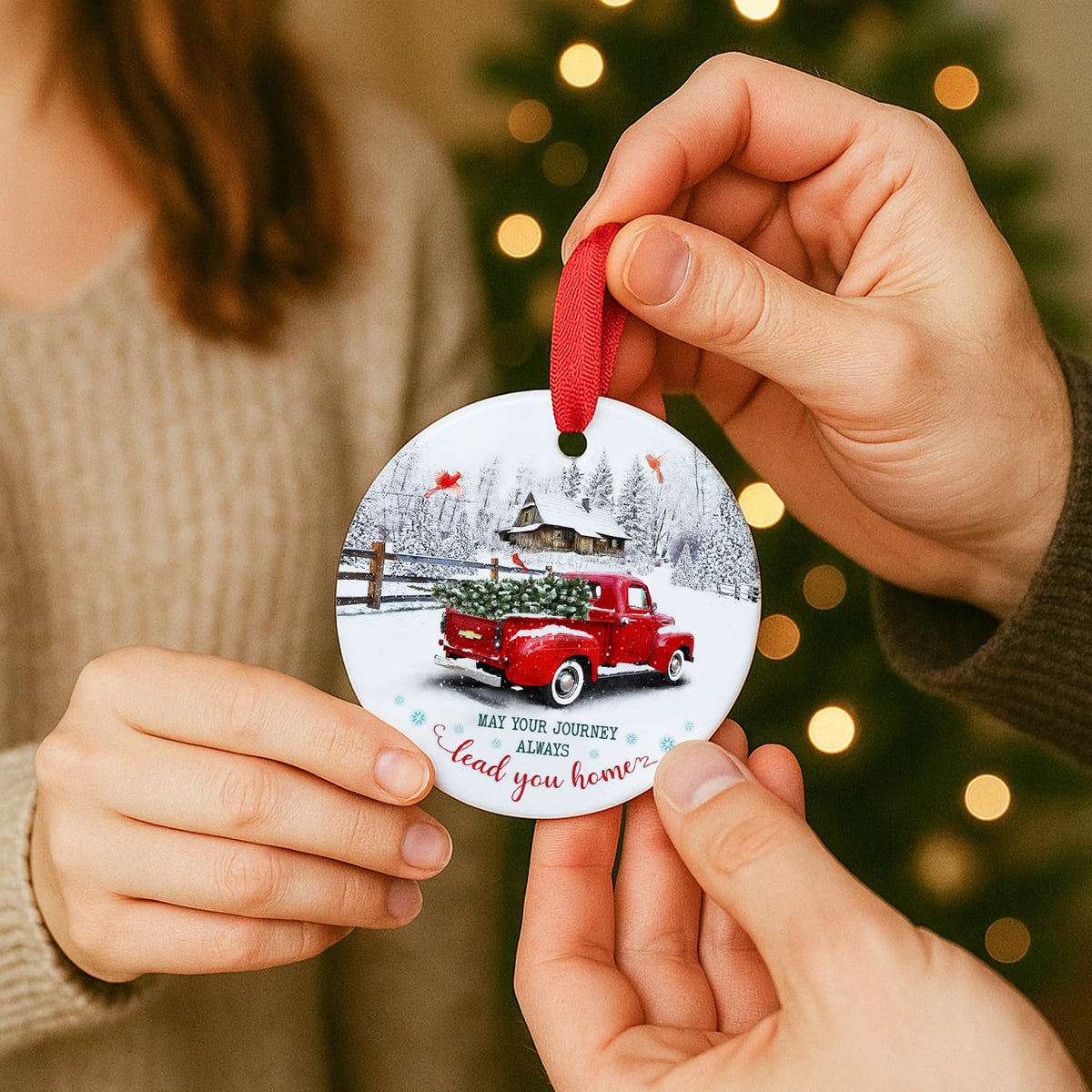 Christmas Ornament 2025, May Your Journey Always Lead You Home, Rustic Red Christmas Decoration